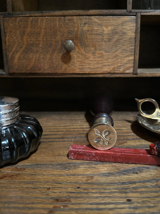 Wooden Handle Fleur de Lis Seal